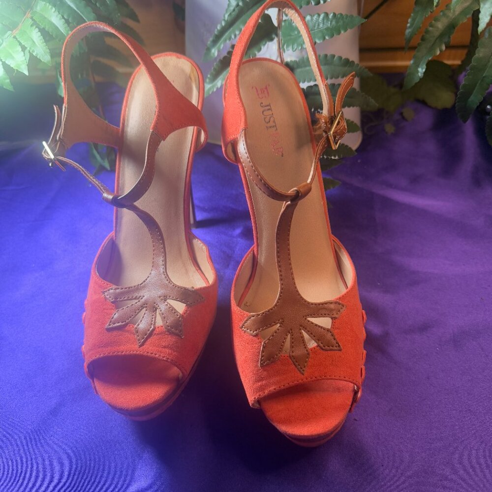 VTG📌JustFab Palermo 6' High Heel Open Toe Sandal w/ Ankle Straps & Platform 10M